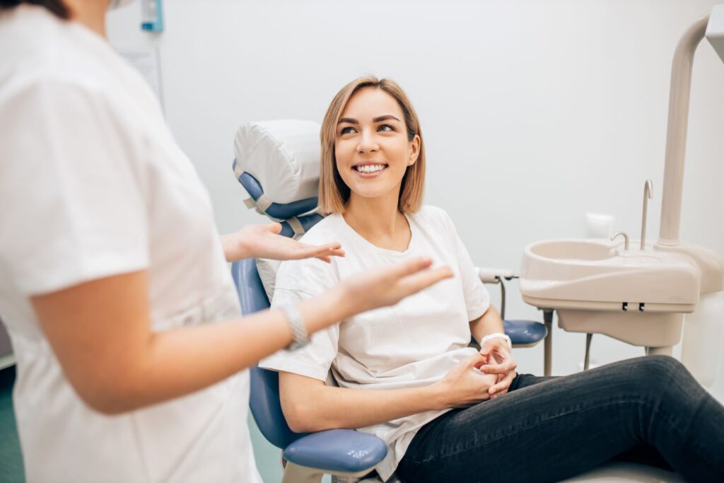 A woman in a dental chair 